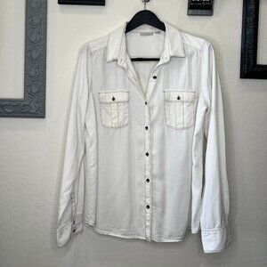 Halogen - 100% Lyocell - White Button Up Collared Shirt - Size L
